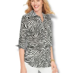 TALBOTS BUTTON FRONT ZEBRA SHIRT - Plus 1X Black/White